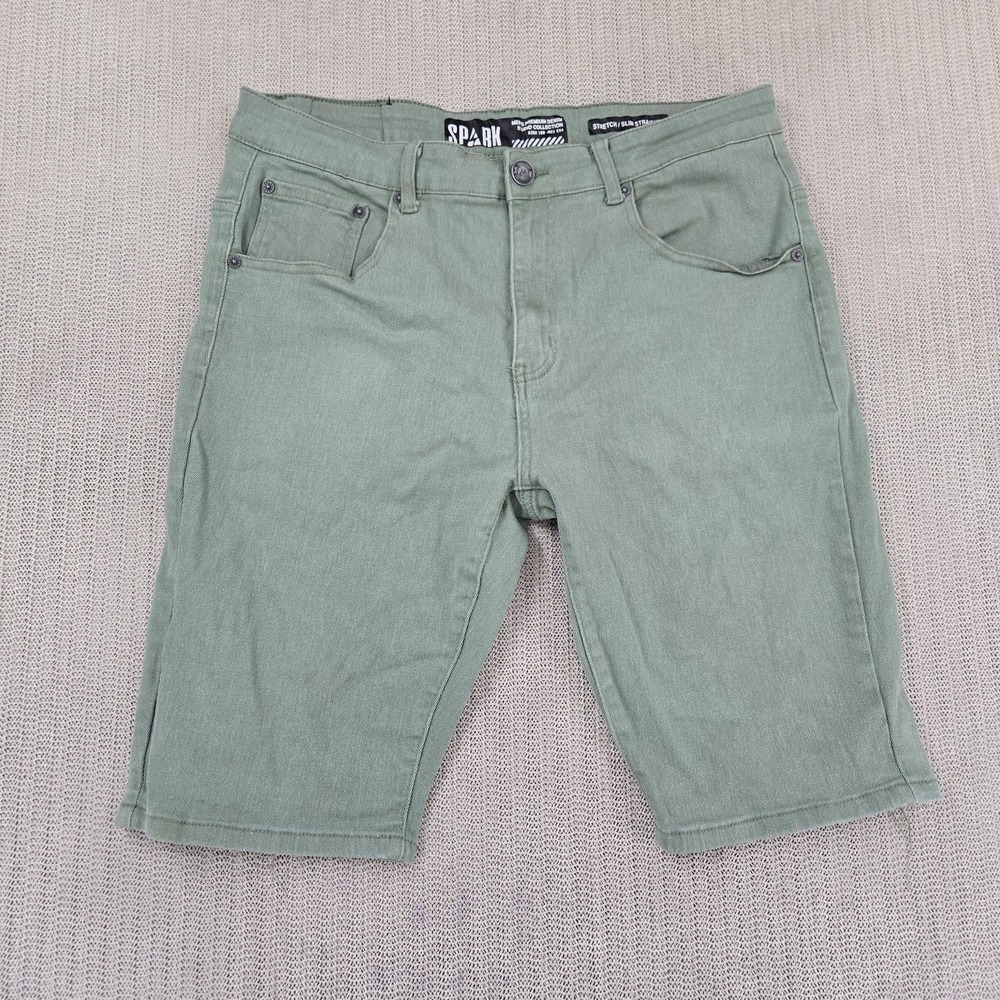 Spark Denim Bermuda Shorts Mens 36 Green Stretch Slim Straight 5 Pocket Casual